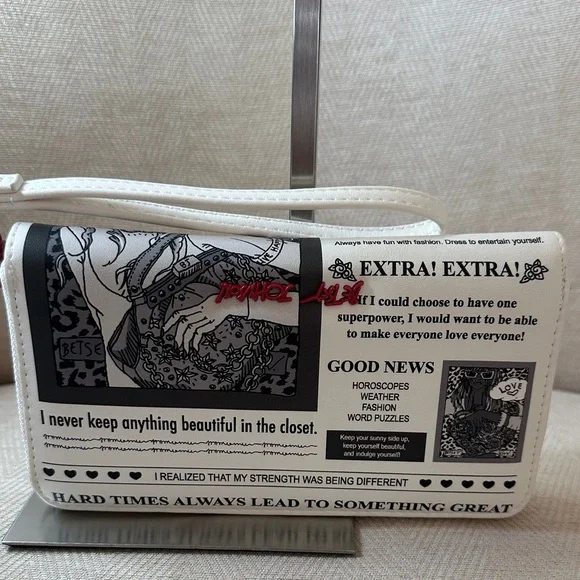 Betsey Johnson Black and White Newspaper Wristlet - Picture 2 of 15
